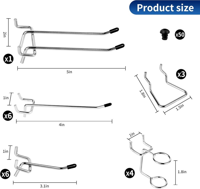 Hogurity Pegboard Hook 100 Pcs, Heavy Duty Peg Board Hooks fit 1/8"＆1/4" Pegboards, Pegboard Accessories with Peg Locks for Organizing Various Tools,Peg Board Tool Utility Hooks - Image 3